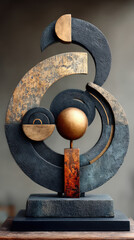 An abstract modern sculpture with geometric shapes