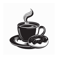 Coffee Donut Logo Combined Vector Cup Breakfast Cafe Sweet Food Design