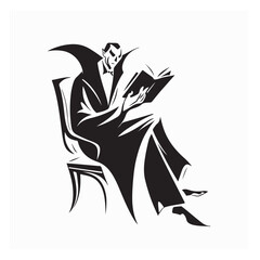 Dracula Character Vector Logo Sitting on Chair Reading Book in Minimal Style