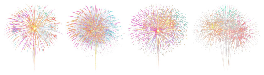 Obraz na płótnie Canvas PNG Vibrant colorful fireworks display, element set on transparent background