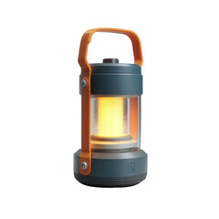 Naklejka premium Portable lantern with bright yellow light, ideal for camping and outdoor activities. Its durable design features sturdy handle for easy carrying and modern aesthetic