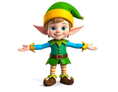 Rendering of a cute cartoon character, a fat elf hat.
