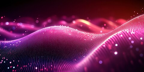 Abstract Pink and Purple Digital Wave Pattern with Light Particles for Technology and Futuristic Design