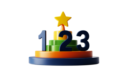 Colorful tiered cake with numbers and star on black background