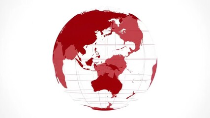 A stylized red and white globe illustration highlighting continents with a grid overlay, symbolizing global connection and news. - Powered by Adobe