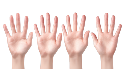 Four hands, palms up, fingers extended
