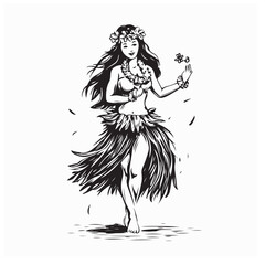 Hula Dance Costume Vector Grass Skirt and Flower Decoration