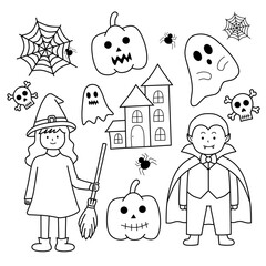 halloween cartoon characters, halloween hand drawn collection