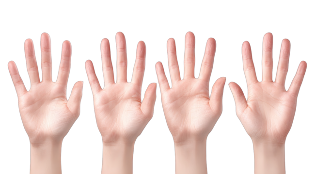 Four hands, palms up, fingers extended