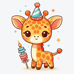 Cute giraffe calf illustration image. Use it for happy birthday invitation cards, children's book covers, banner, poster. Flat vector illustration. stock illustration