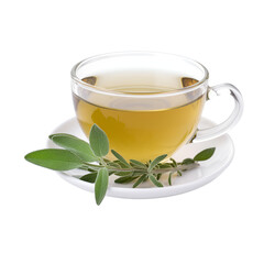 Sage tea in a glass cup on a saucer