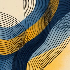 Abstract Lines in Yellow Blue and White