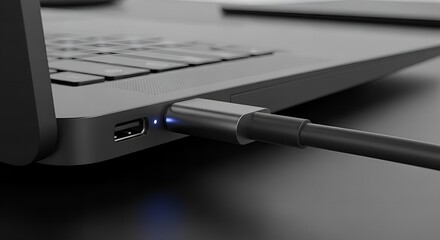 Modern laptop charging with USB-C cable technology close-up view