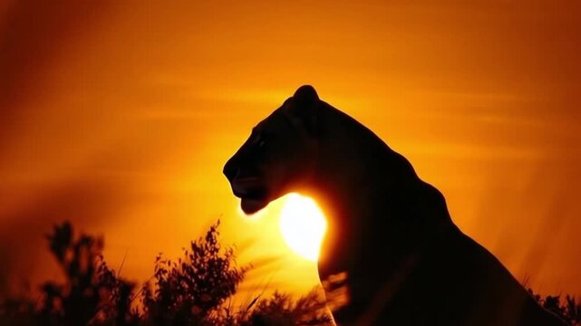 Lion and sunset in the savana