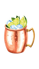 Watercolor Illustration of Moscow Mule Cocktail