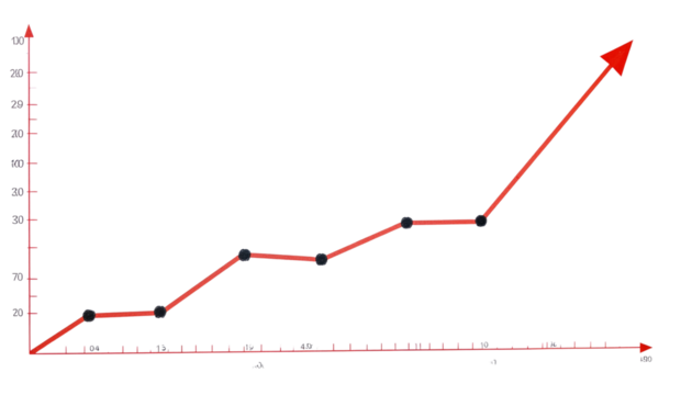Red arrow pointing up on a business graph representing financial market success and growth