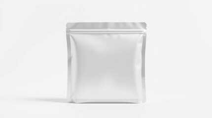 A white squareshaped pouch likely for food or other goods standing upright against a bright white background