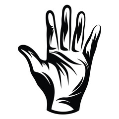 Stylized human hand illustration in black and white monochrome vector artwork