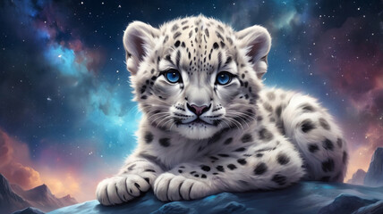"Snow Leopard Cub Holding the Earth Globe in Its Paws, a Symbol of Environmental Responsibility, in a Shot that Embodies Innocence and the Power of Nature."
