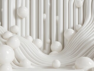 an abstract composition with organic shapes and a white color palette, generating a feeling of movement, promoting a calm and serene look, creating a sense of depth and visual intrigue.