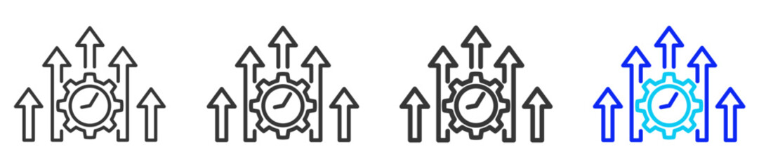 Process Efficiency Icon Set Collection in Creative Outline Style for Business Continuous Improvement Lean Management Quality Control and Kaizen Productivity