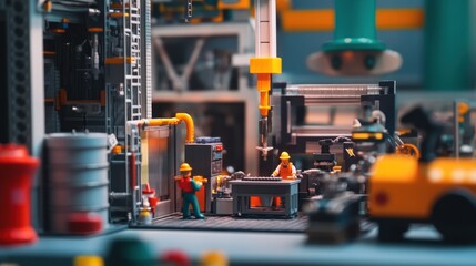 Fototapeta premium Miniature Construction Scene with Workers and Equipment in Action