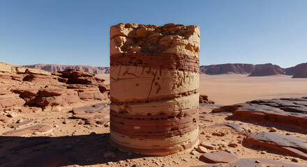 Eroded Cylinder Amidst Desert Rocks Under Bright Sunlight