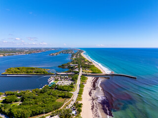 Obraz premium Aerial photo Boynton Inlet and pier