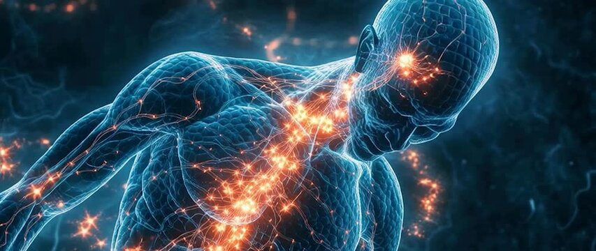 Anamorphic video Human Brain and Nervous System Visualization. Ideal for educational purposes, medical illustrations, neuroscience, neurology