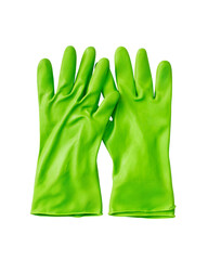 Obraz premium Bright green rubber cleaning gloves on black background