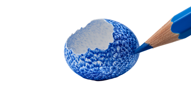 Blue pencil coloring broken eggshell art