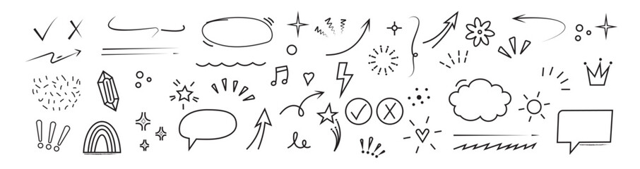 Hand Drawn Doodle Elements – Arrows, Speech Bubbles, Sketch Symbols Vector Pack