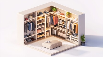 Modern Minimalist Closet Design with Organized Shelves and Apparel