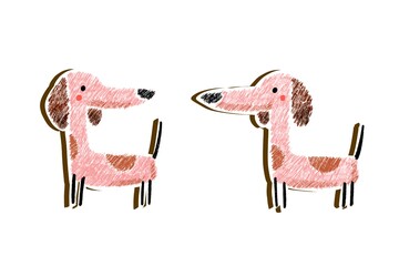 A cute hand-drawn cartoon illustration of a dogs on white