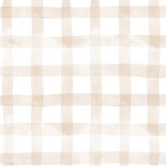 Brown Beige White Plaid Gingham Madras Check Hand Drawn Background Pattern Overlay