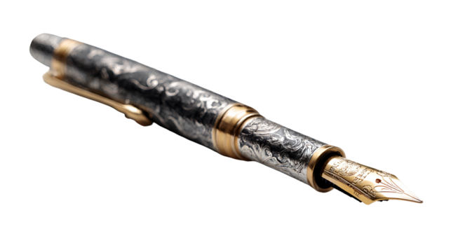 Elegant Engraved Gold and Silver Fountain Pen