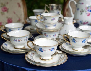 Fototapeta premium antique cups and spoons on a table.