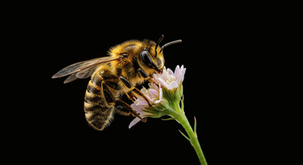 Honey bee covered in pollen from daisy.