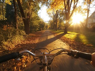 a cycling scene, with sunlight and view, and the path, good composition, with a great shot.