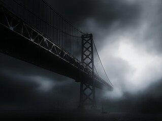 a bridge at night, showing the light, with the fog, the colors, and great view.