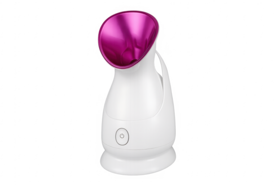 Modern facial steamer generating warm mist on transparent background