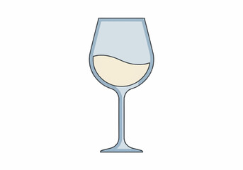 Partially Filled Wine Glass Light-Colored Wine Simple Illustration.