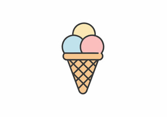 Three-Scoop Ice Cream Cone: Pastel Pink Blue and Yellow.