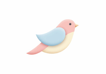 Pastel Pink and Blue Cartoon Bird Illustration.
