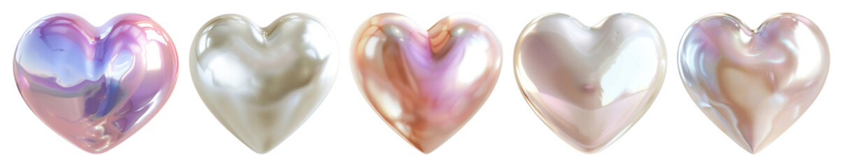 Obraz premium PNG Colorful iridescent heart shapes, element set on transparent background