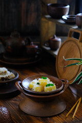 getuk, mashed cassava with shredded coconut, indonesian traditional cake