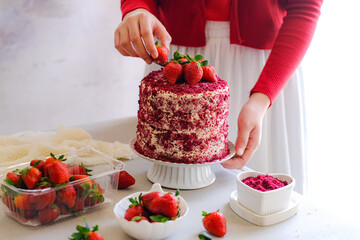 still life a whole cake in white and red concept