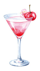 Delicate Watercolor Cherry Blossom Cocktail Illustration 