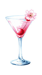 Delicate Watercolor Cherry Blossom Cocktail Illustration 