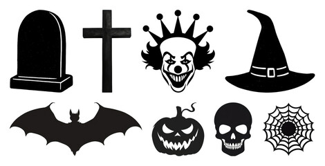 PNG Halloween icons spooky collection, element set on transparent background
